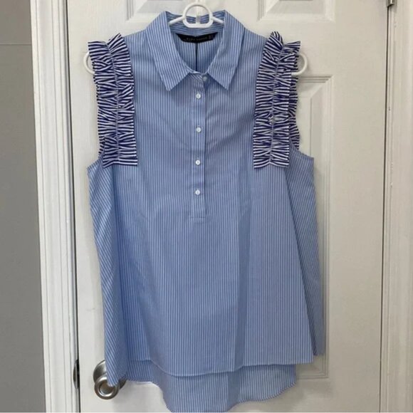 ZARA Striped Blouse – Size Small – Ruffle Detail - Picture 2 of 5